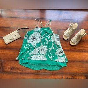 Green, Floral Lightweight, Flowy Top